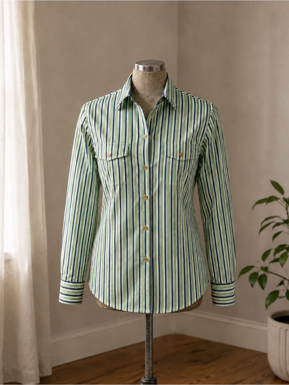 Jones New York Kids Green & Navy Striped Button-Down Shirt